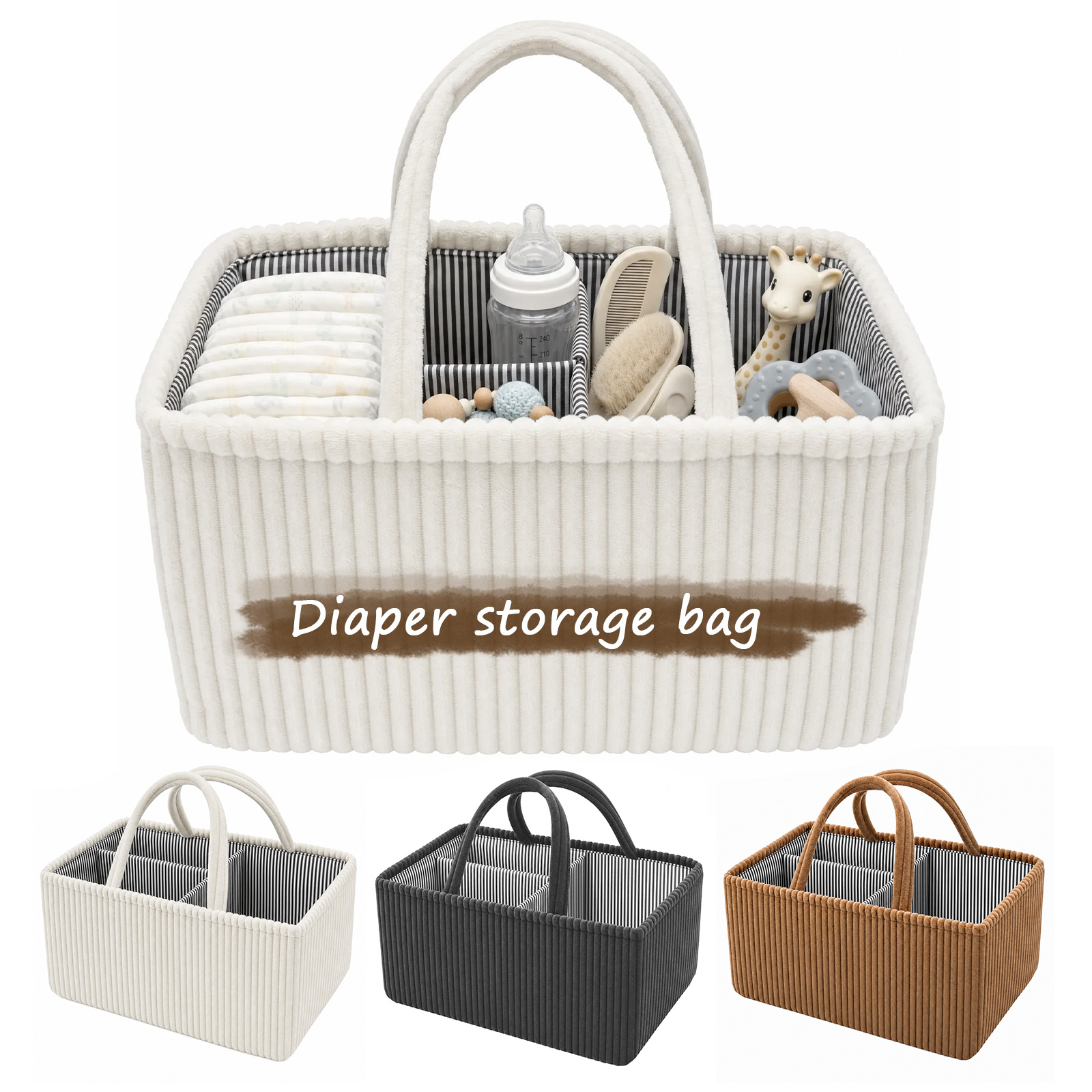 Baby Nursery Organiser - Baby Diaper Caddy Organizer Corduroy Travel