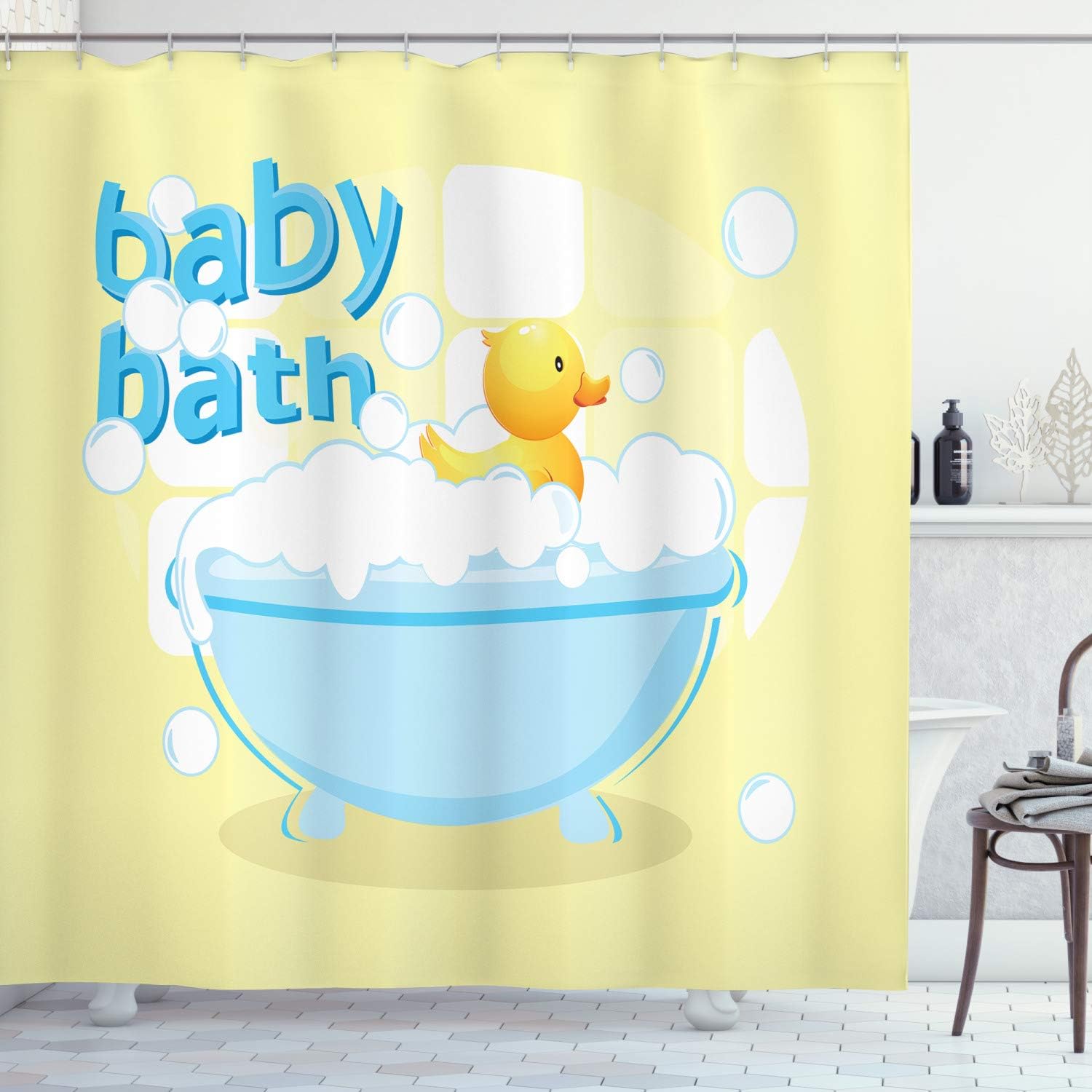 Baby Nursery Curtains - Yellow Baby Bath Shower Curtain Fun