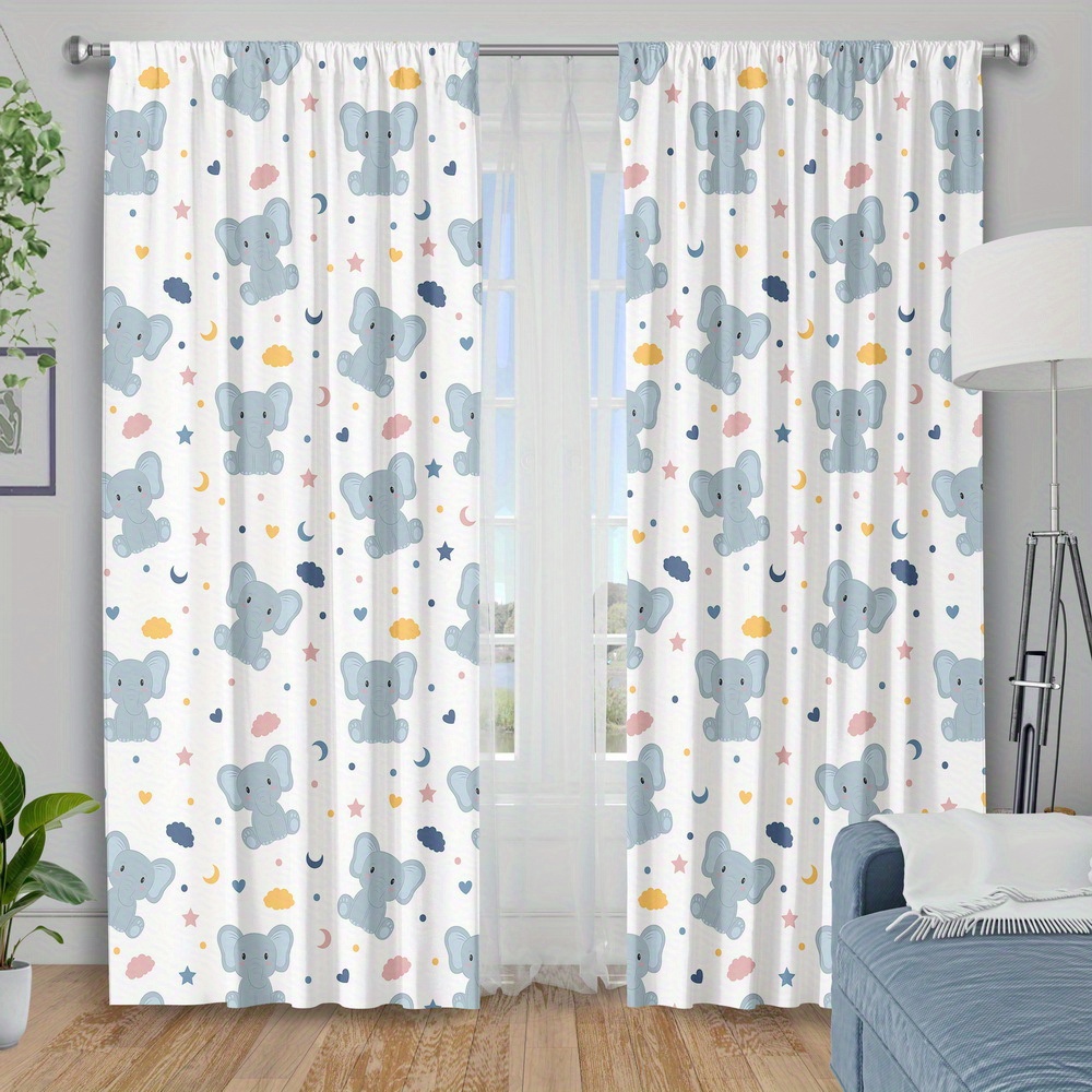 Baby Nursery Curtains - Cute Baby Elephant Print Curtains for