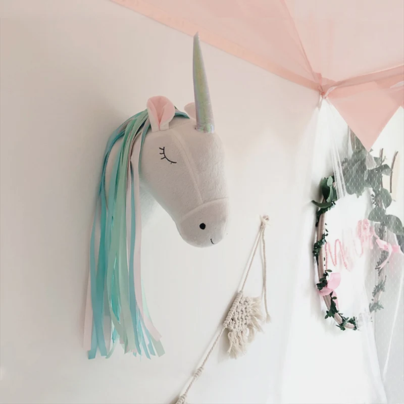 Baby Nursery Decor Girl - Unicorn Plush Animal Head Wall Hanging