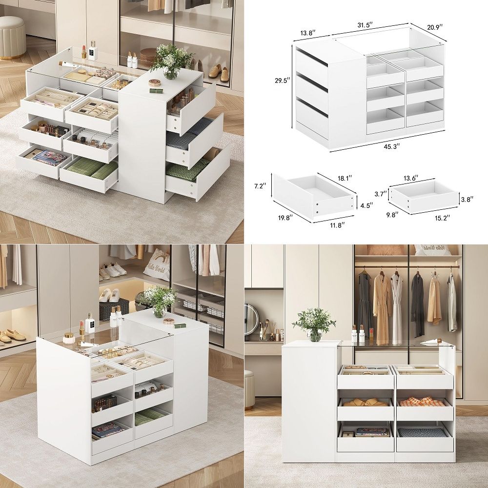 Drawer Dresser White - Closet Island with Drawers, Wardrobe Armoire
