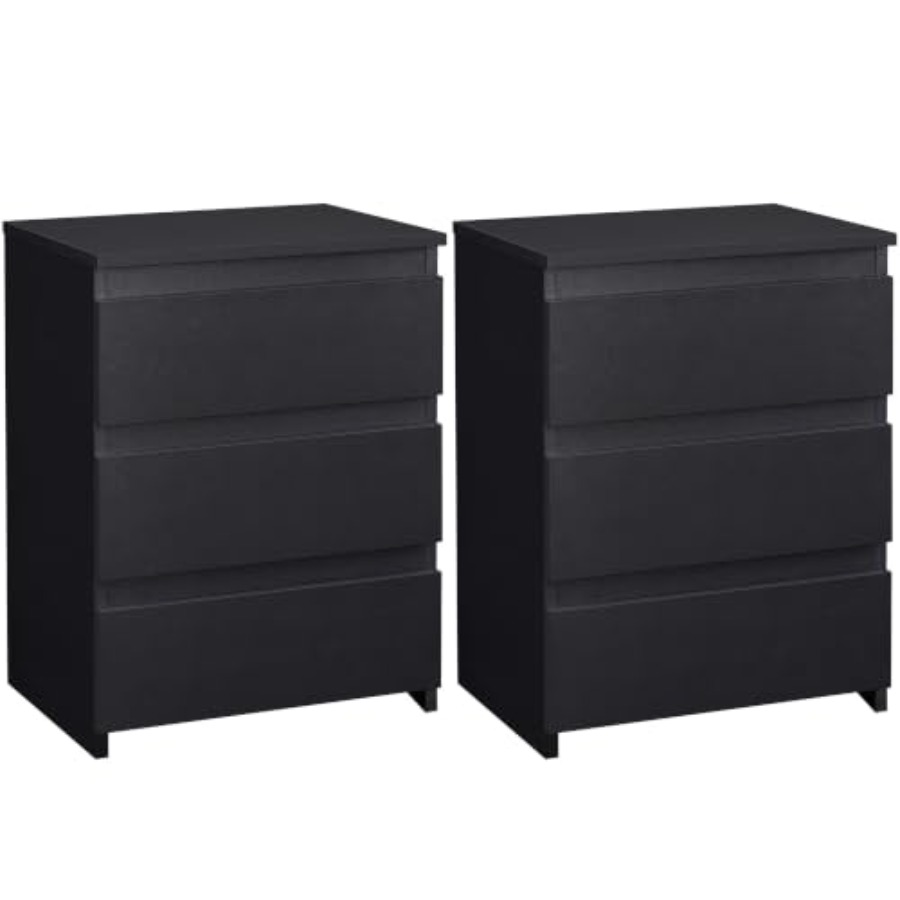 Drawer Dresser White - Nightstands Set of 2, 3 Drawer