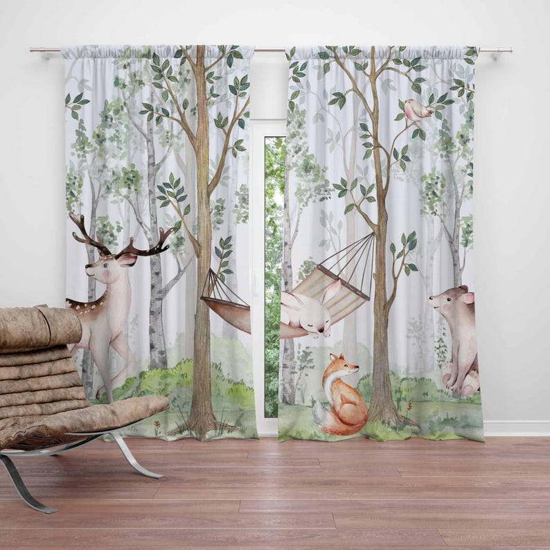 Woodland Animals Curtains Kids - đánh giá và giá Baby Nursery Curtains