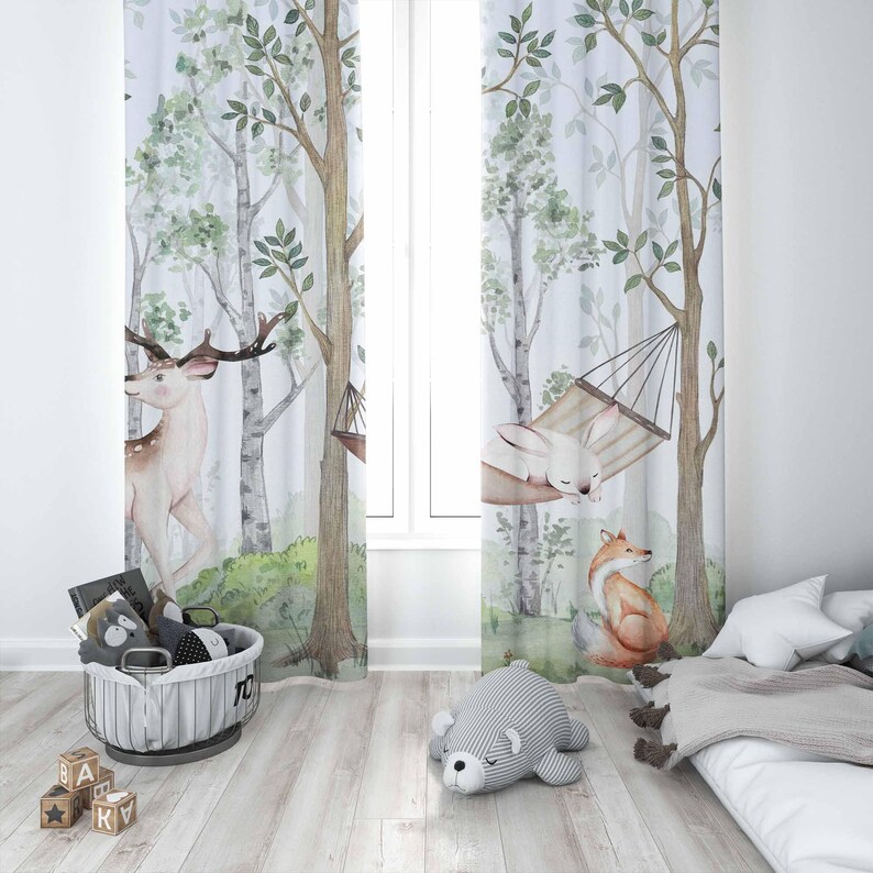 Woodland Animals Curtains Kids - đánh giá và giá Baby Nursery Curtains