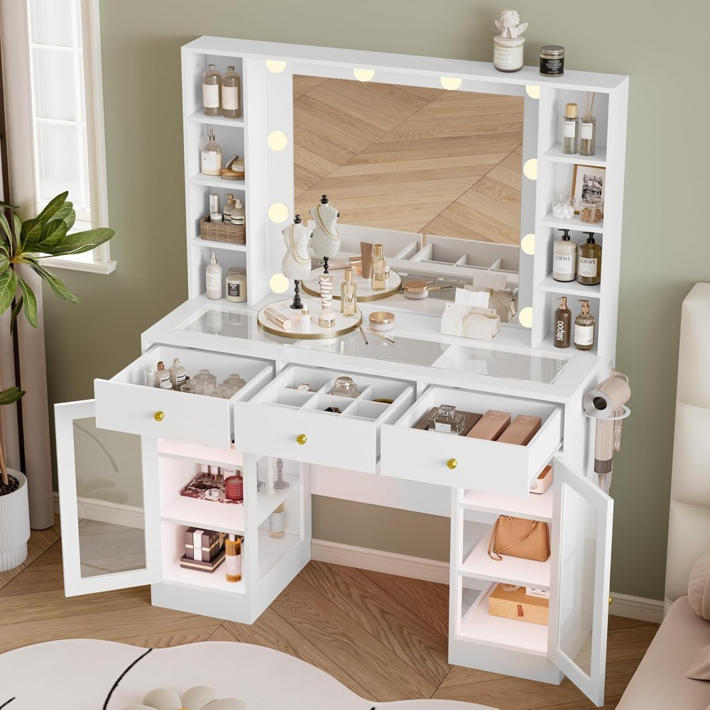 White Vanity with Glass Top, L - đánh giá và giá Drawer Dresser White