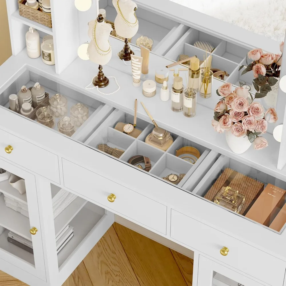 White Vanity with Glass Top, L - đánh giá và giá Drawer Dresser White