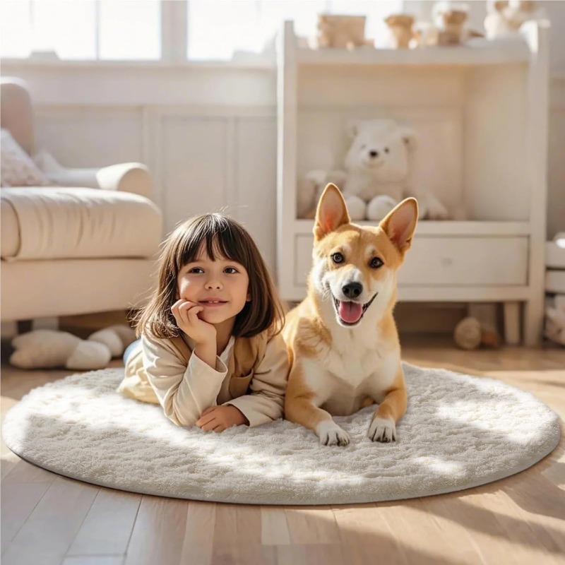 Round Cream White Rug Soft Flu - đánh giá và giá Baby Nursery Rug