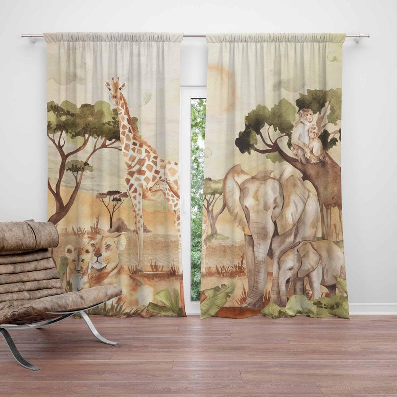 Mom and Baby Curtains Safari A - đánh giá và giá Baby Nursery Curtains