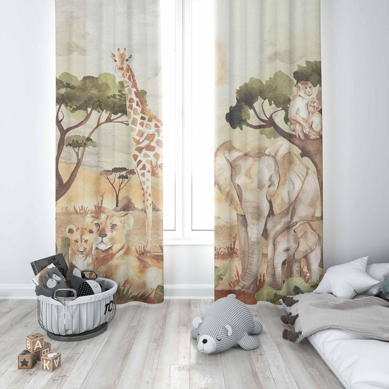 Mom and Baby Curtains Safari A - đánh giá và giá Baby Nursery Curtains