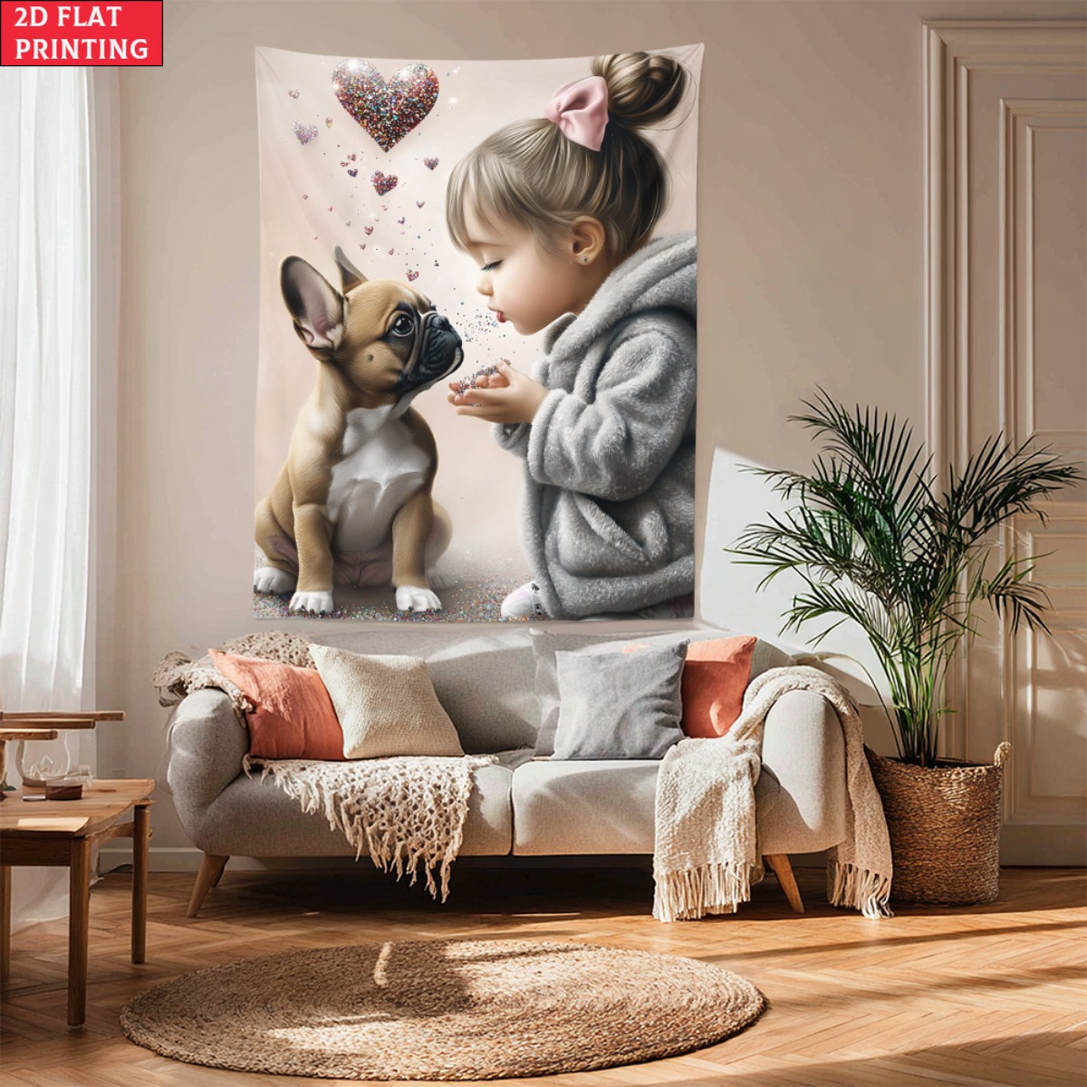 Girl with french bulldog puppy - đánh giá và giá Baby Nursery Decor Girl