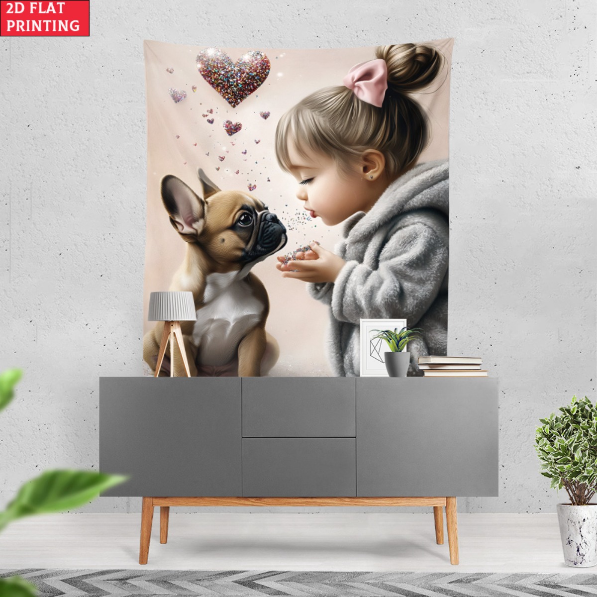 Girl with french bulldog puppy - đánh giá và giá Baby Nursery Decor Girl