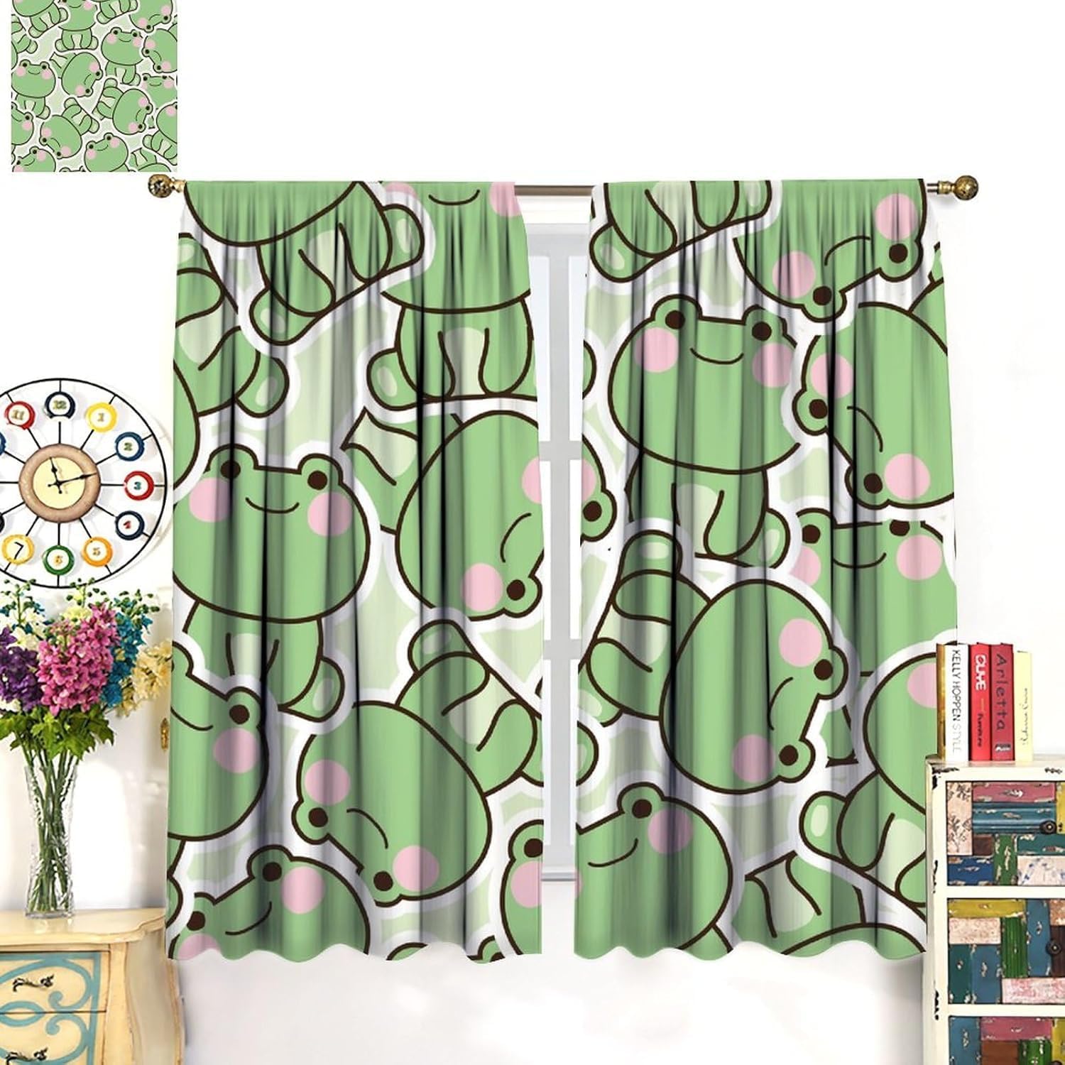 Cute Green Frog Pattern Curtai - đánh giá và giá Baby Nursery Curtains