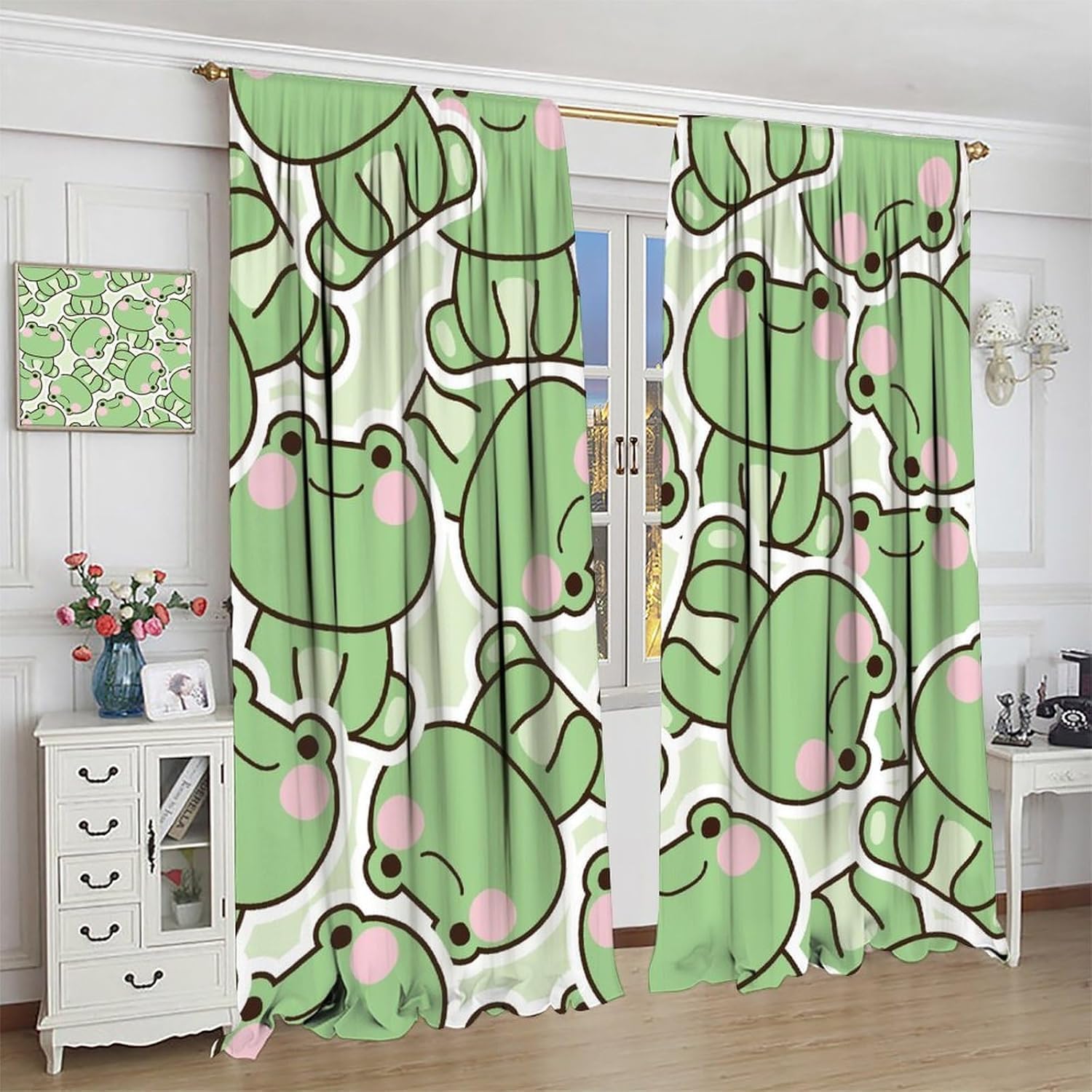 Cute Green Frog Pattern Curtai - đánh giá và giá Baby Nursery Curtains
