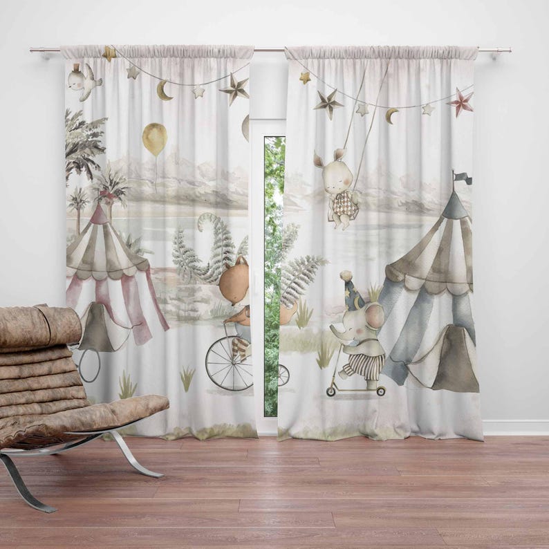 Circus Animals Curtains Kids B - đánh giá và giá Baby Nursery Curtains