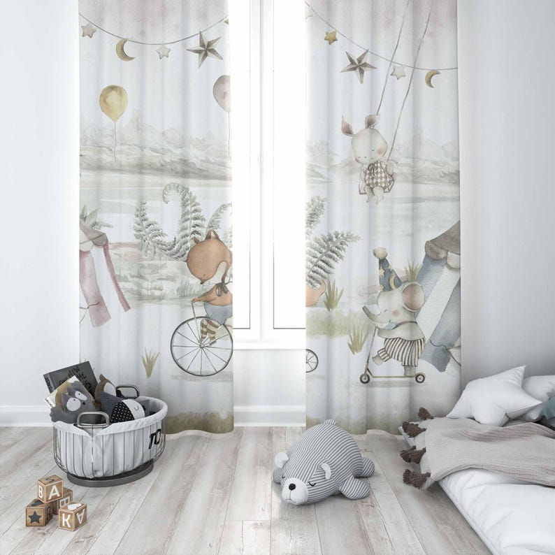 Circus Animals Curtains Kids B - đánh giá và giá Baby Nursery Curtains