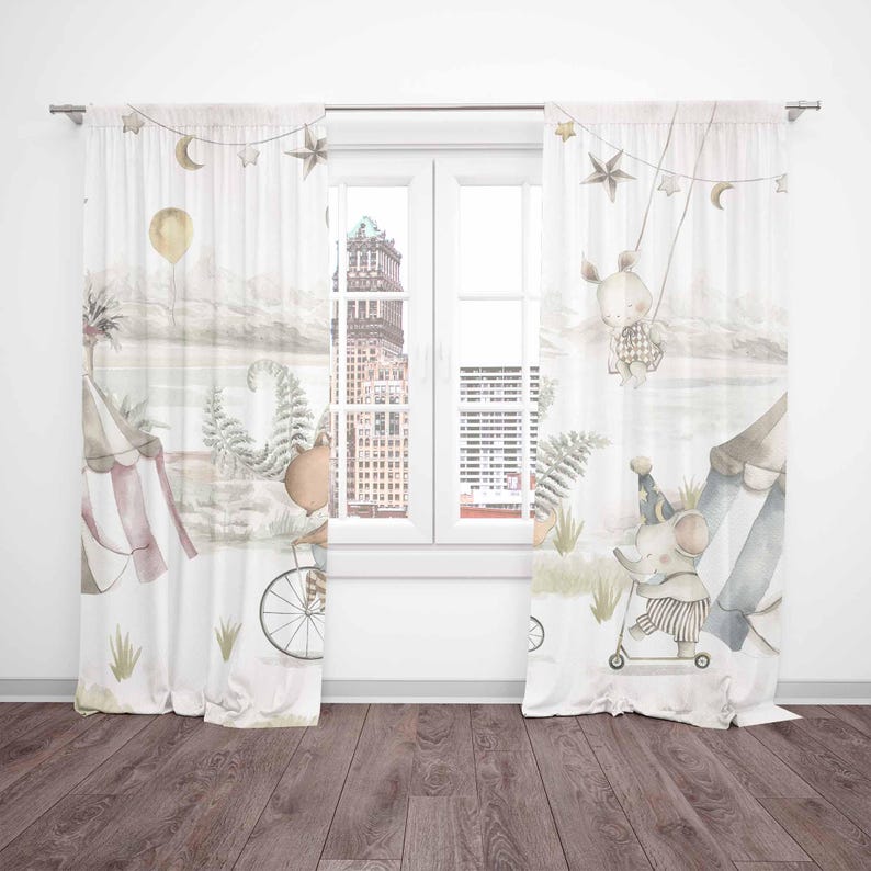 Circus Animals Curtains Kids B - đánh giá và giá Baby Nursery Curtains