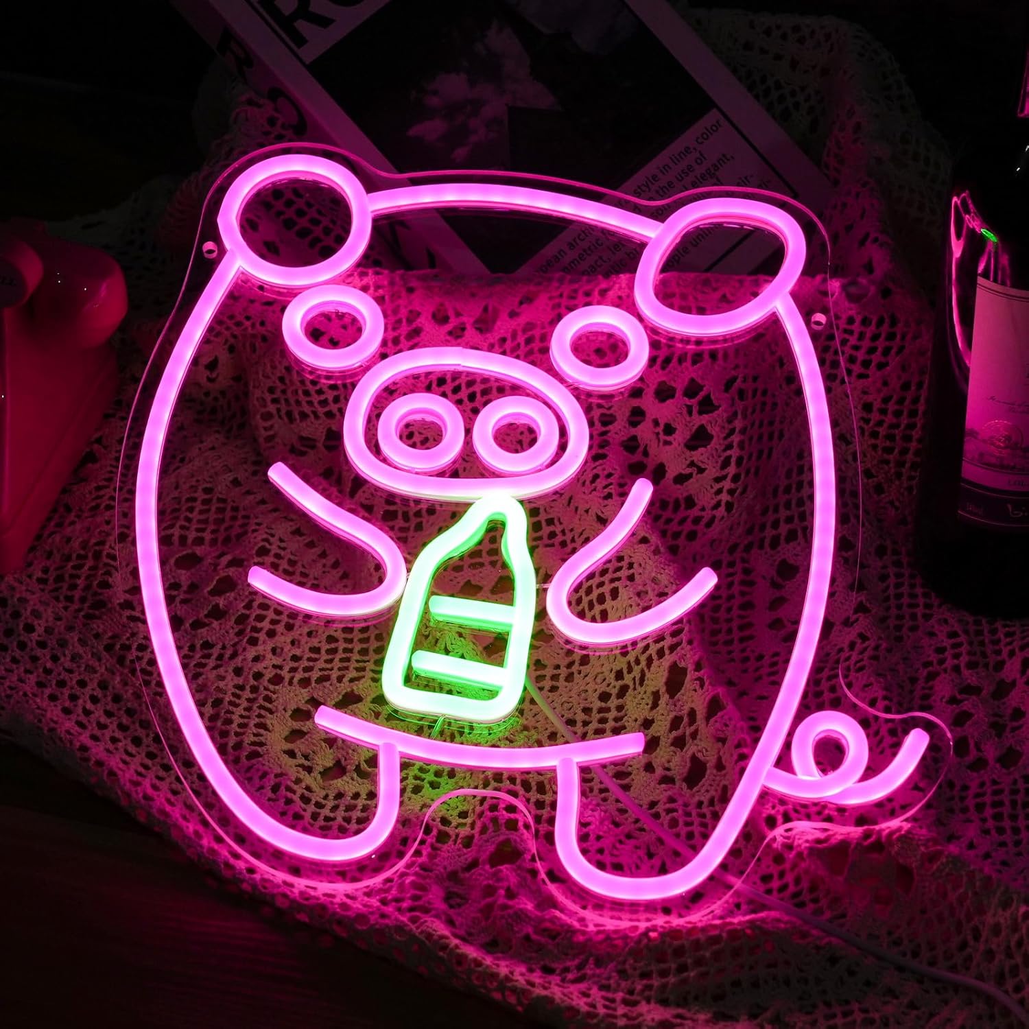 Baby Pig Milk Bottle Neon Sign - đánh giá và giá Baby Nursery Wall Lights