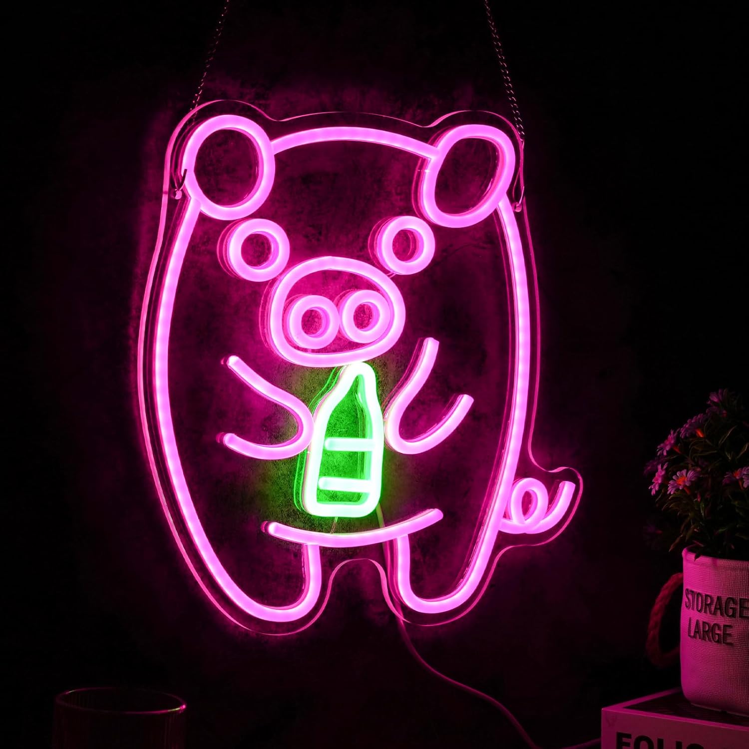 Baby Pig Milk Bottle Neon Sign - đánh giá và giá Baby Nursery Wall Lights