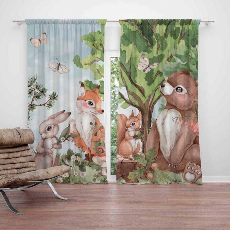 Forest Animals Curtains Kids B - đánh giá và giá Baby Nursery Curtains