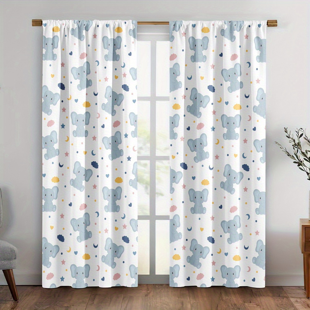Cute Baby Elephant Print Curta - đánh giá và giá Baby Nursery Curtains