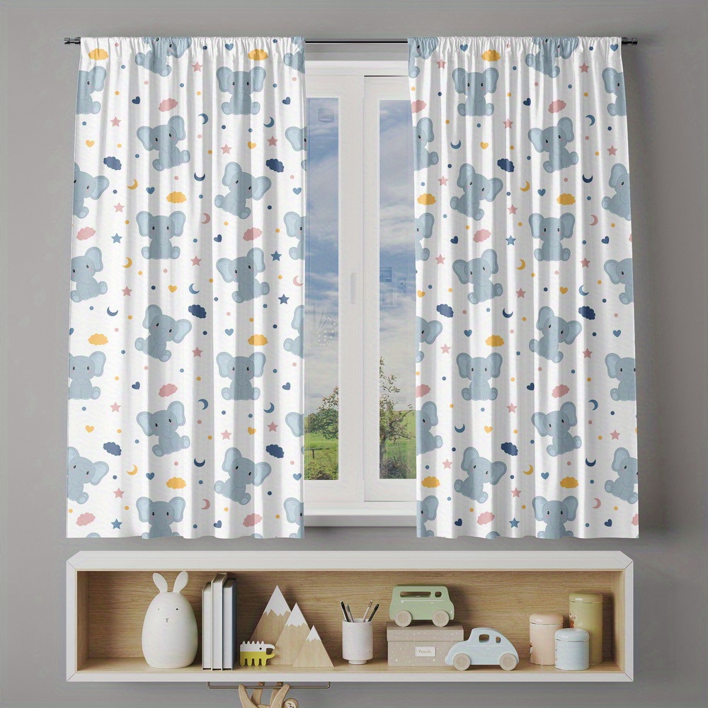 Cute Baby Elephant Print Curta - đánh giá và giá Baby Nursery Curtains