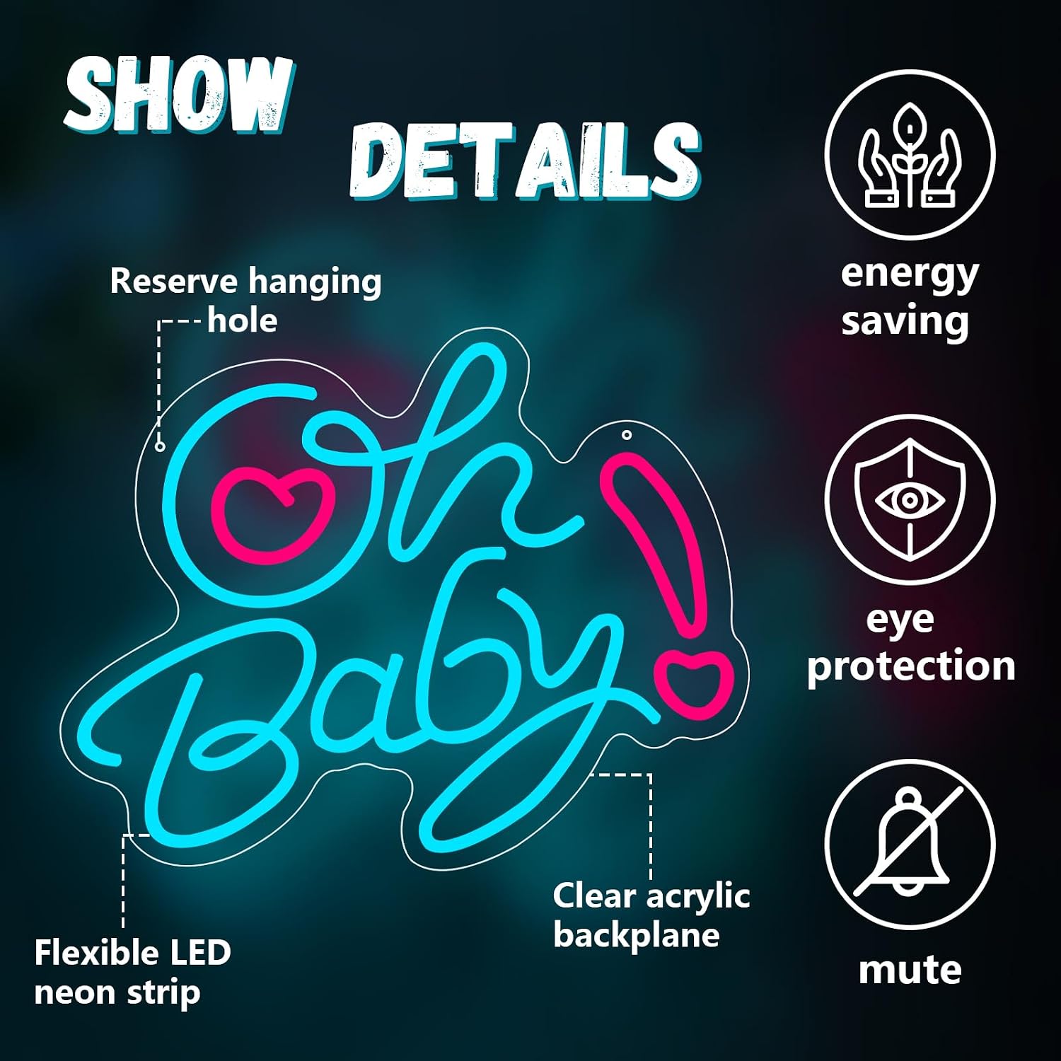 Oh Baby Heart LED Neon Sign US - đánh giá và giá Baby Nursery Wall Lights