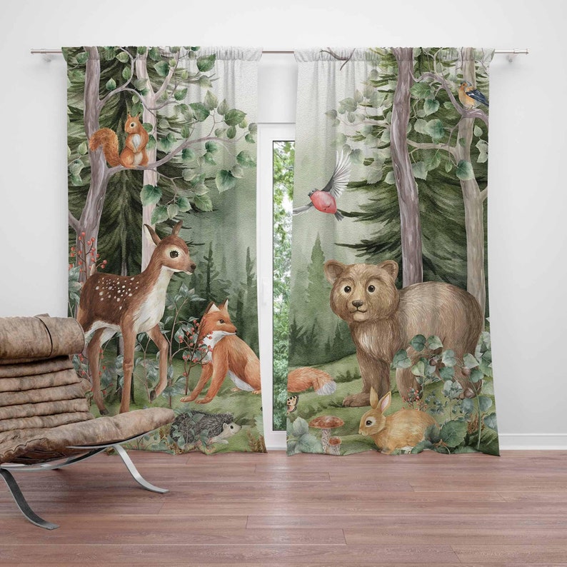 Woodland Animals Curtains Kids - đánh giá và giá Baby Nursery Curtains