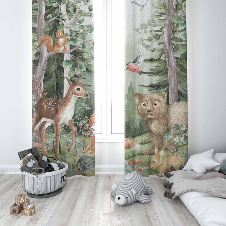 Woodland Animals Curtains Kids - đánh giá và giá Baby Nursery Curtains