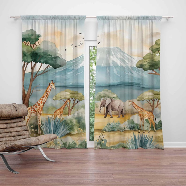 Safari Animals Kids Curtains B - đánh giá và giá Baby Nursery Curtains