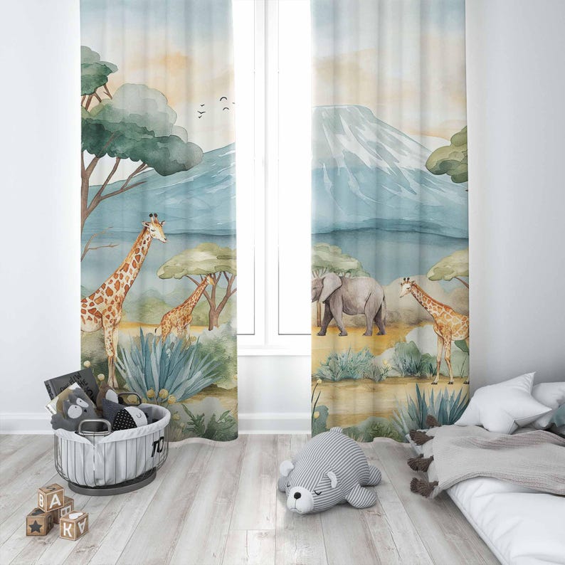 Safari Animals Kids Curtains B - đánh giá và giá Baby Nursery Curtains