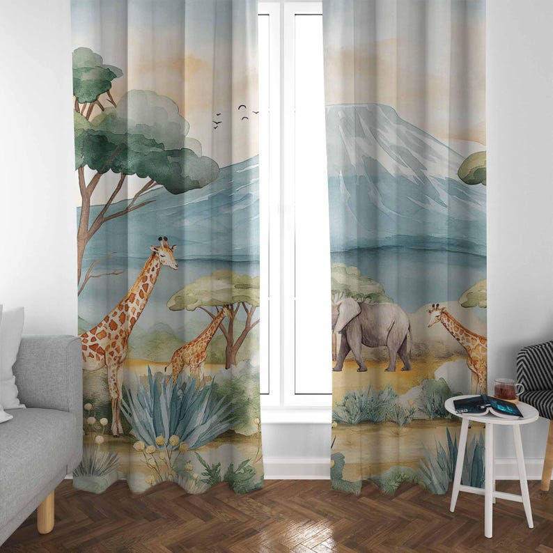 Safari Animals Kids Curtains B - đánh giá và giá Baby Nursery Curtains