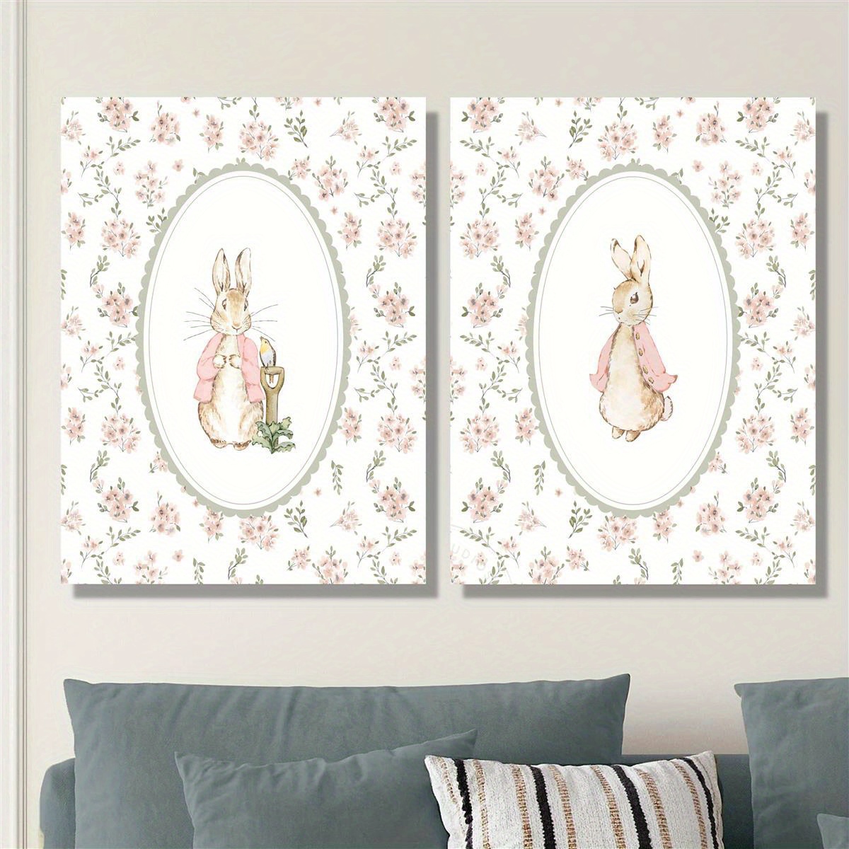 2pcs Retro Easter Rabbit Canva - đánh giá và giá Baby Nursery Decor Girl