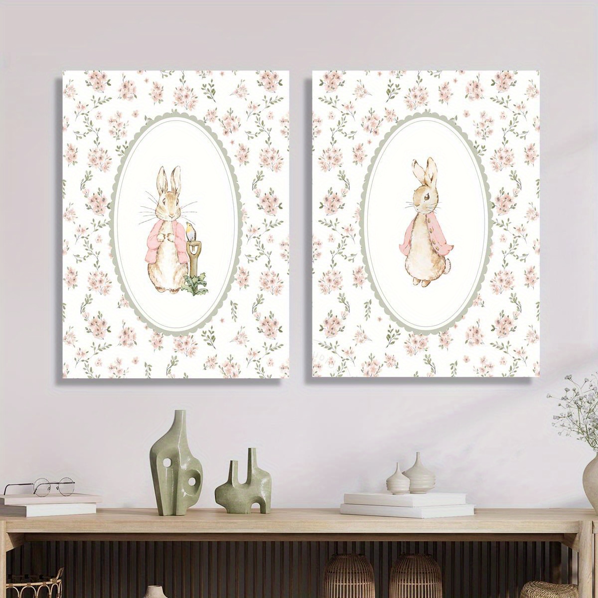 2pcs Retro Easter Rabbit Canva - đánh giá và giá Baby Nursery Decor Girl