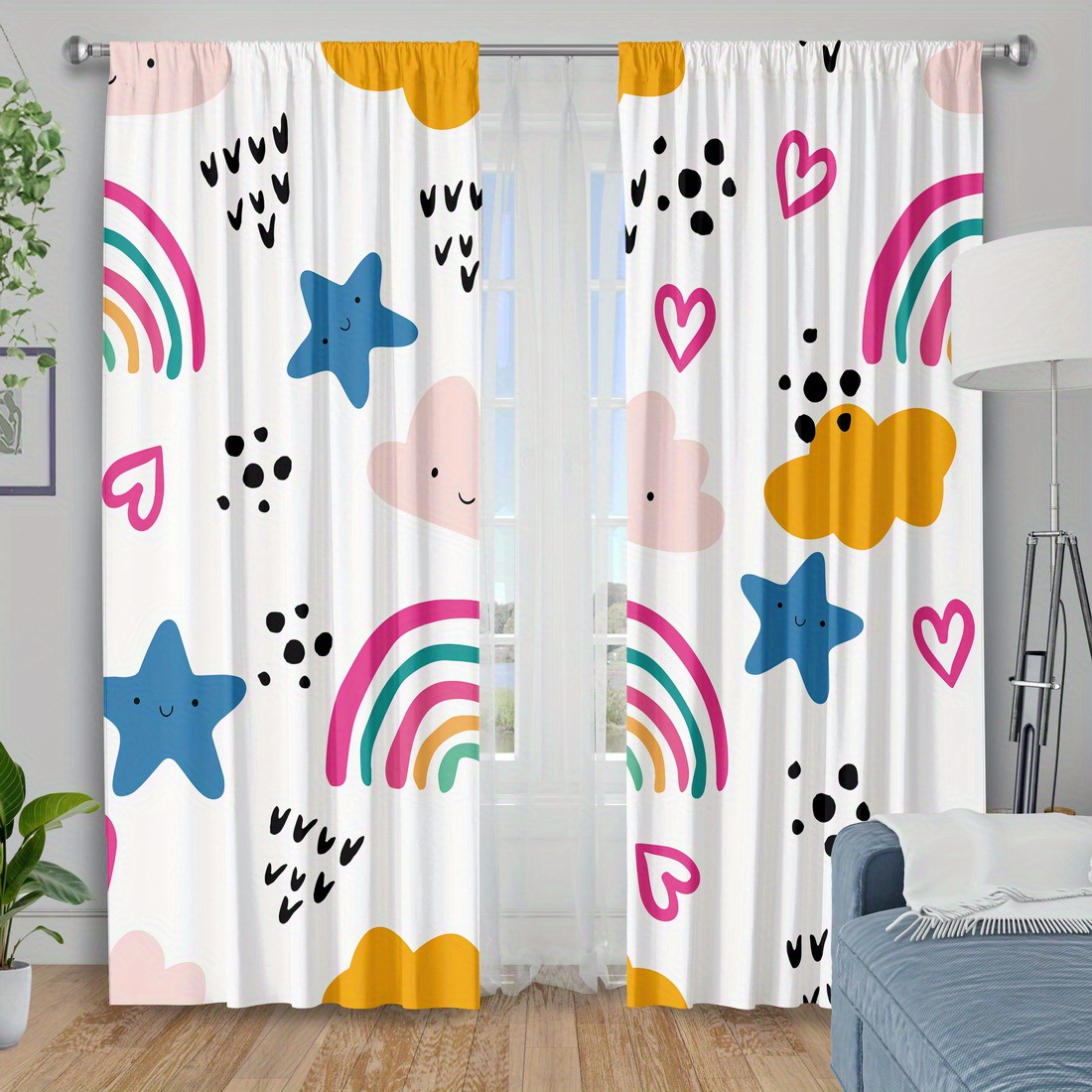 Cute Rainbow Stars Hearts Nurs - đánh giá và giá Baby Nursery Curtains