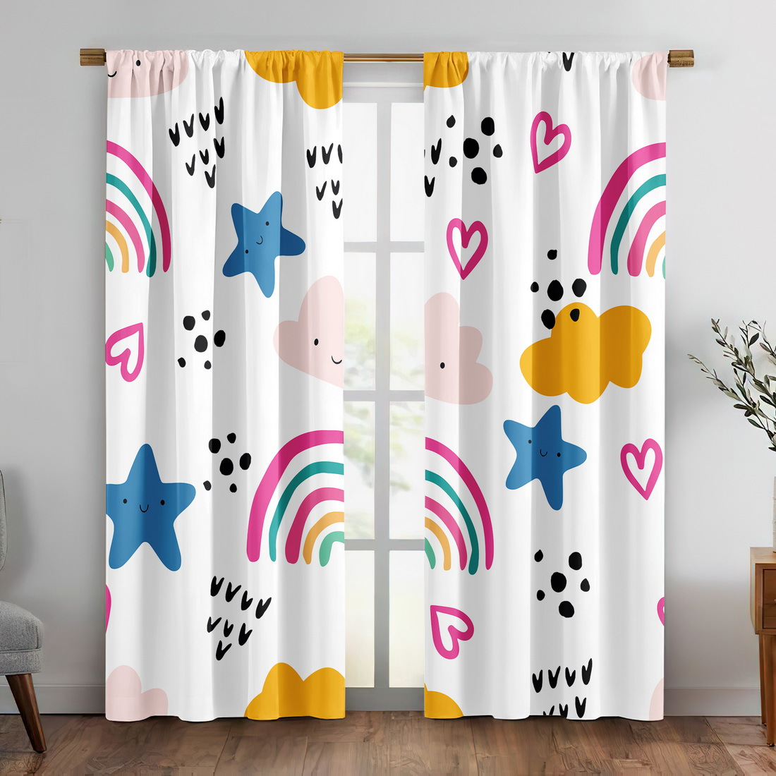 Cute Rainbow Stars Hearts Nurs - đánh giá và giá Baby Nursery Curtains