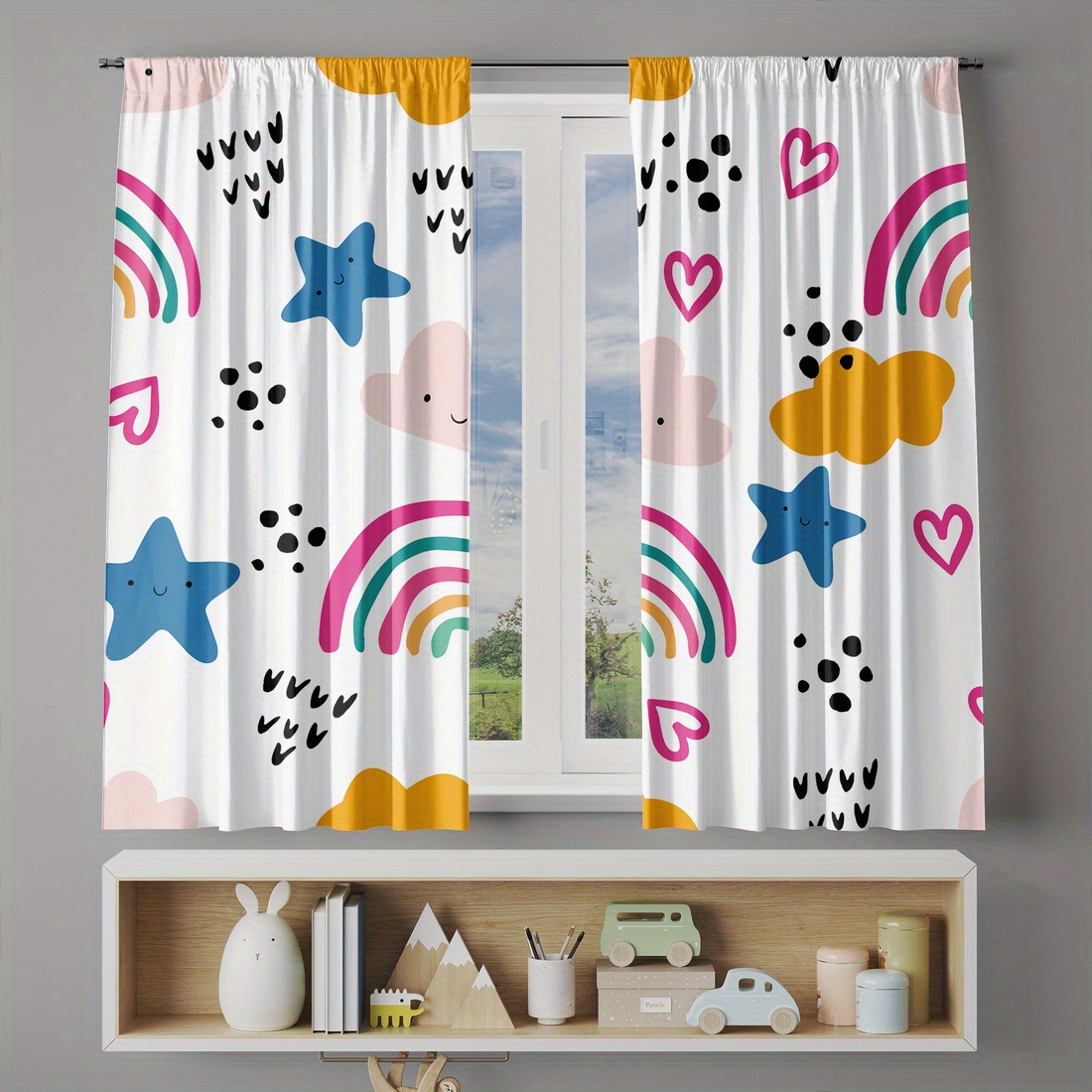 Cute Rainbow Stars Hearts Nurs - đánh giá và giá Baby Nursery Curtains