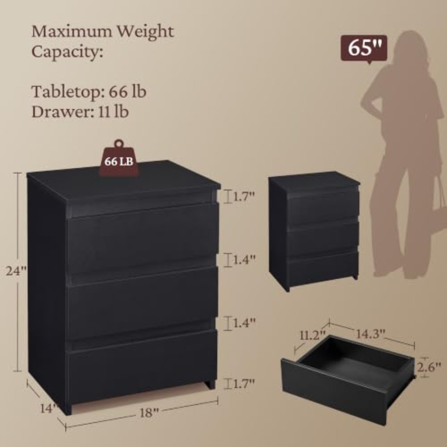 Nightstands Set of 2, 3 Drawer - đánh giá và giá Drawer Dresser White