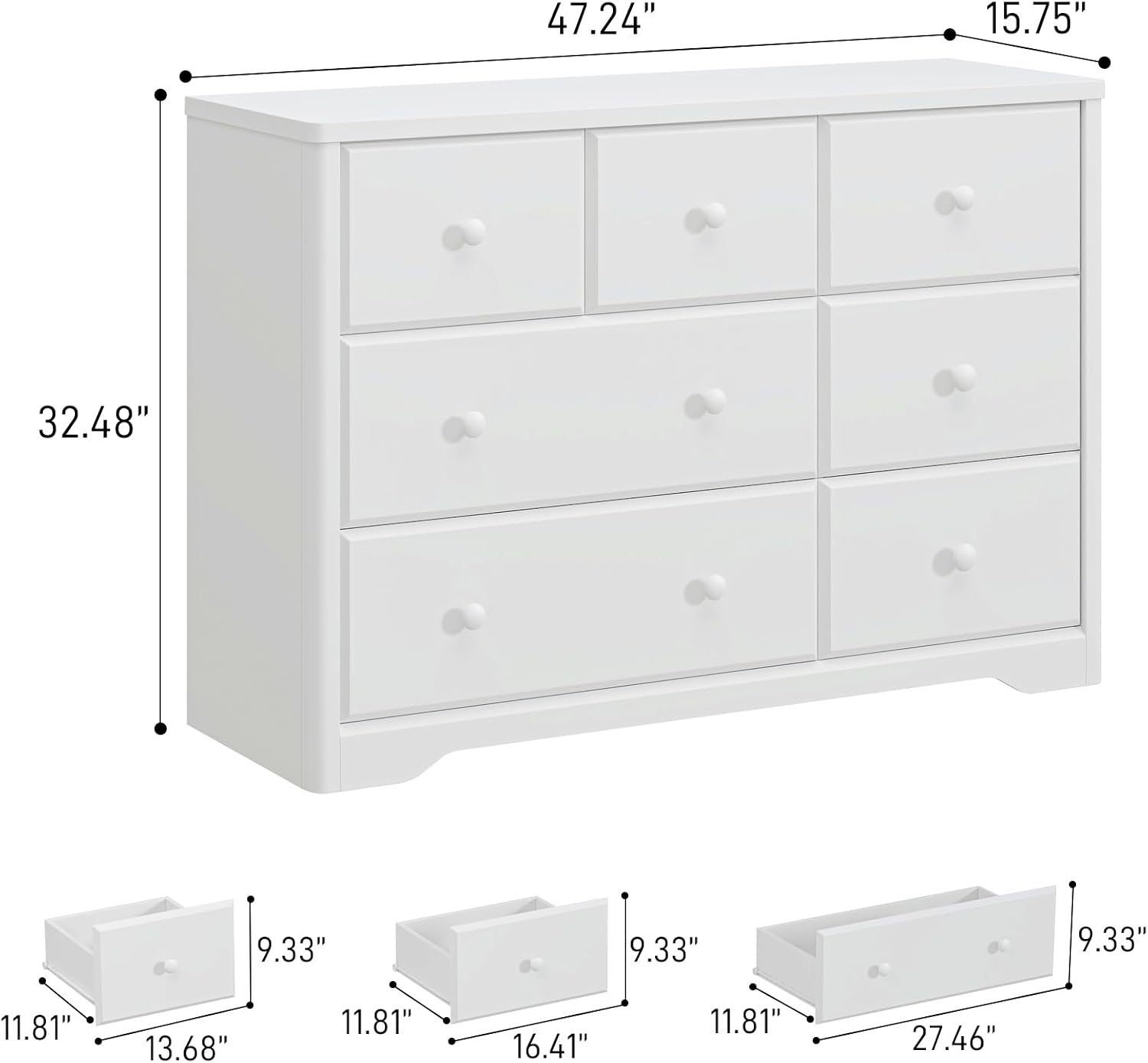 Dresser Cabinet 7 Drawers Kids - đánh giá và giá Drawer Dresser White