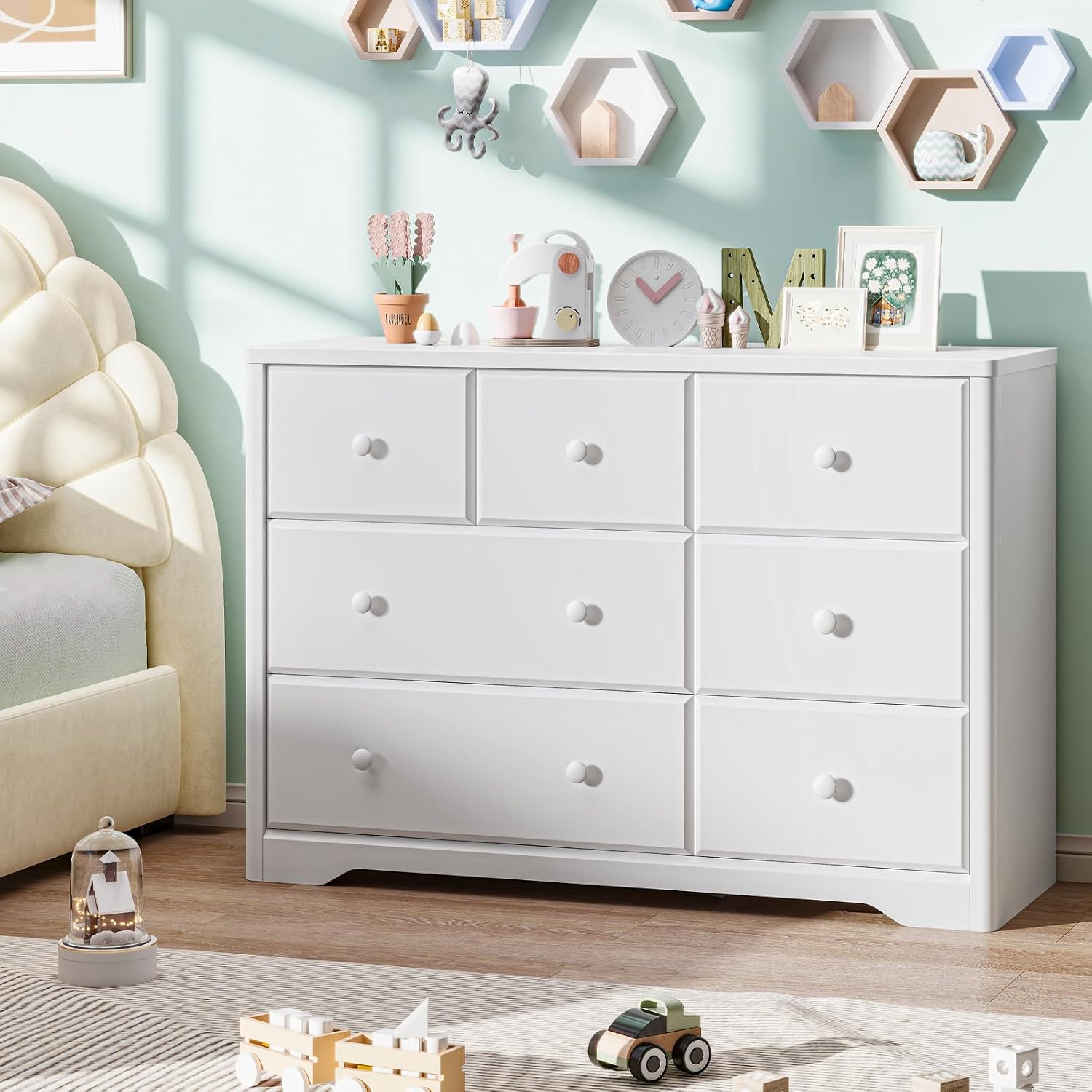 Dresser Cabinet 7 Drawers Kids - đánh giá và giá Drawer Dresser White