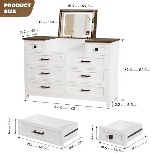 Dresser with LED Mirror, 8 Dra - đánh giá và giá Drawer Dresser White