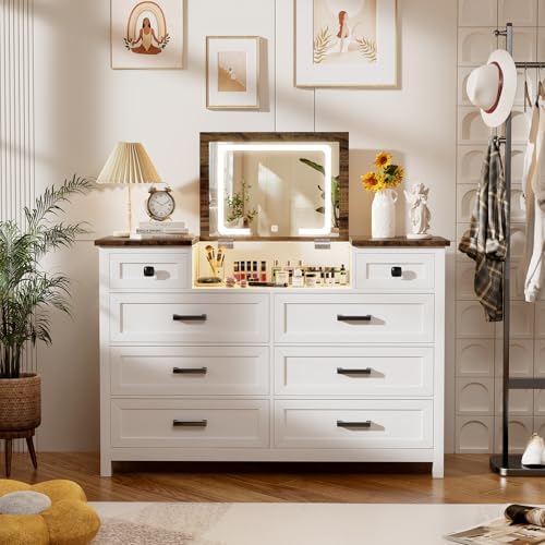Dresser with LED Mirror, 8 Dra - đánh giá và giá Drawer Dresser White