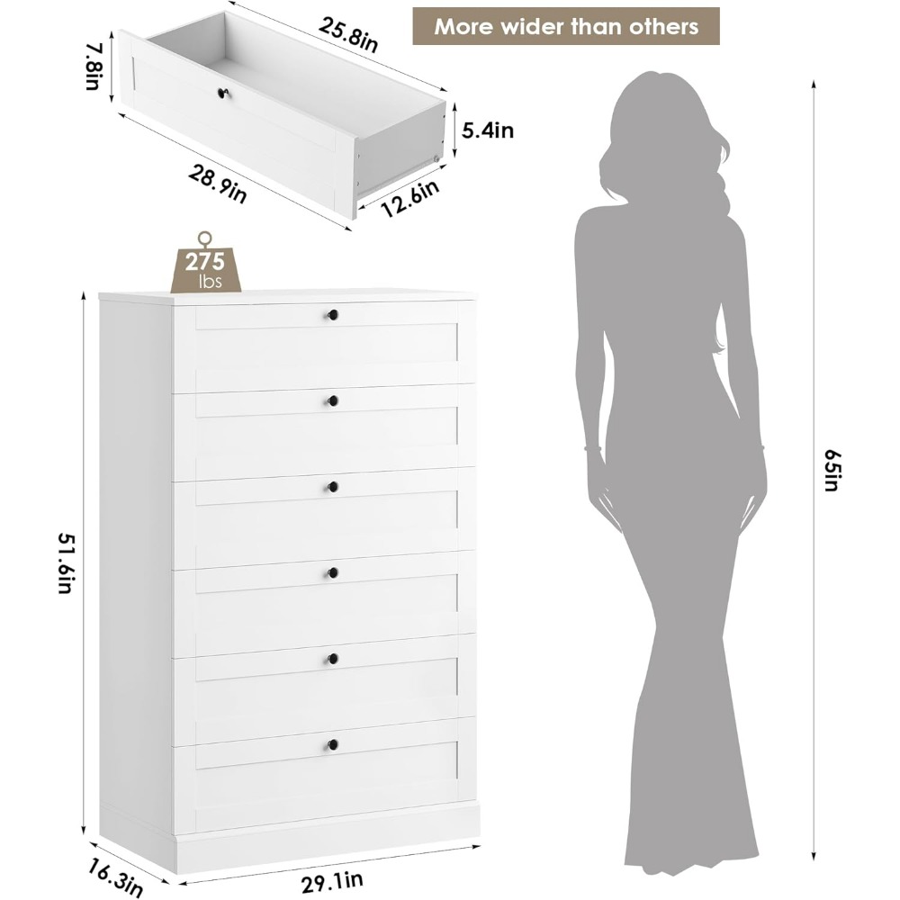 Exquisite White 6 Drawer Dress - đánh giá và giá Drawer Dresser White