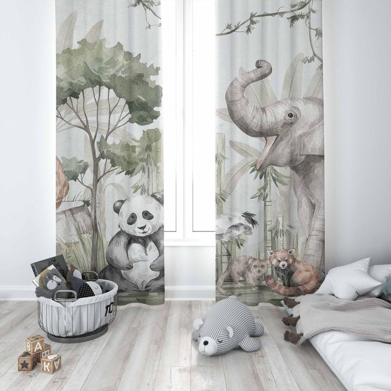 Safari Animals Curtains Kids B - đánh giá và giá Baby Nursery Curtains
