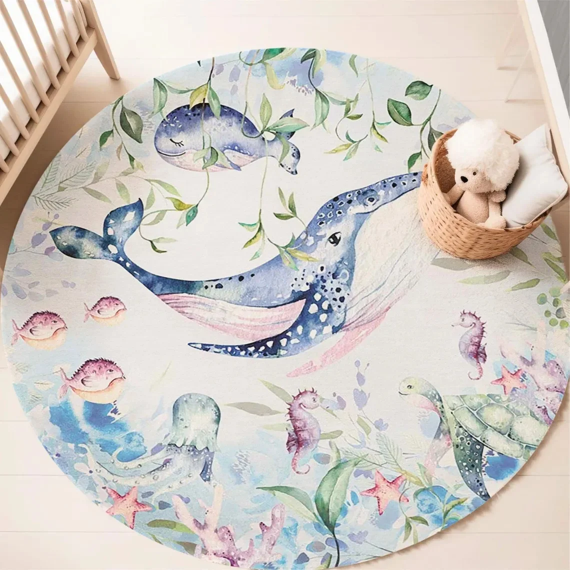 Blue Marine animal Round Carpe - đánh giá và giá Baby Nursery Rug