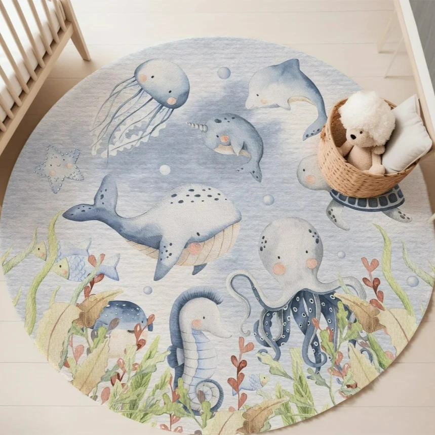 Blue Marine animal Round Carpe - đánh giá và giá Baby Nursery Rug